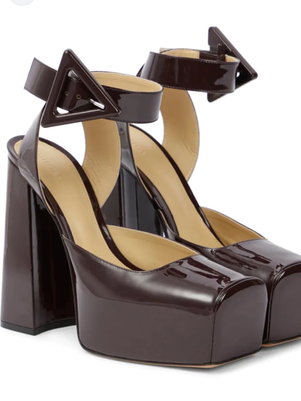BOTTEGA VENETA Patent Platform Block Heel Ankle-Strap Pumps - Dark Brown